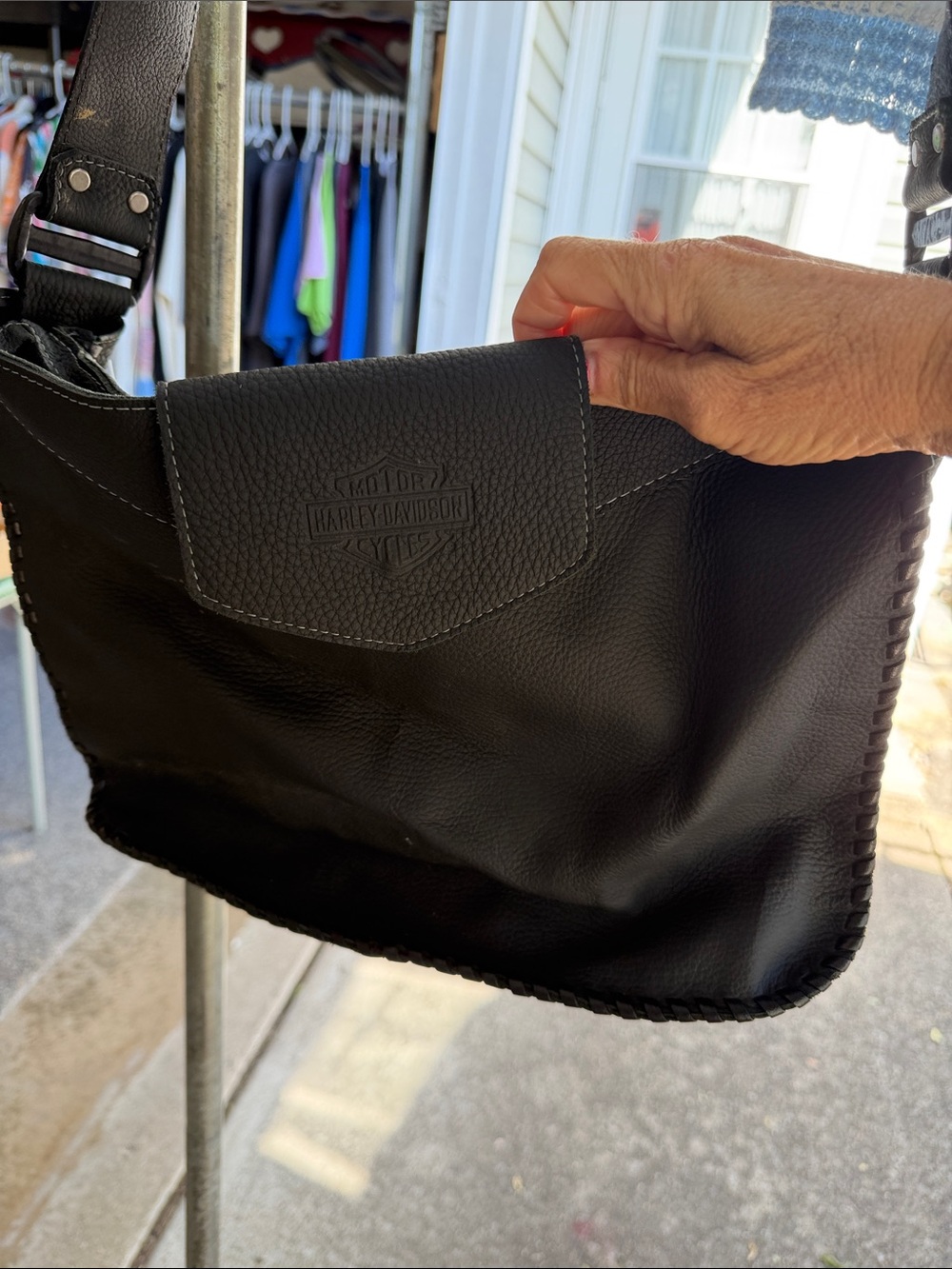 Harley-Davidson Black Leather Messenger Bag with Flap